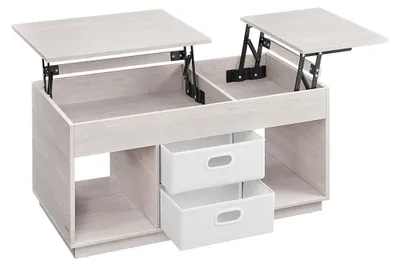 Produktbild von Couchtisch mit 2 Schubladen und Ablagefächern – Beige – Stahl/Spanplatte – 50 x 100 x 48/62,3 cm