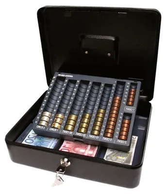 Produktbild von Geldkassette Schwarz aus Stahlblech für Bargeld und Wertsachen 31 x 25 x 10 cm