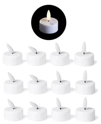 Produktbild von LED Teelicht klein mit Timer - 12er Set Warmweiß LED Kerze 3D Flamme flackernd - LED Teelicht klein 3,7cm Weiß Kunststoff 1x Batterie CR2032 benötigt - Teelichter LED für Kerzenpick auf Adventskranz