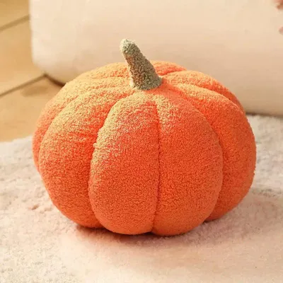 Kürbis-Dekokissen aus 3D-Plüsch, Orange, 23 cm