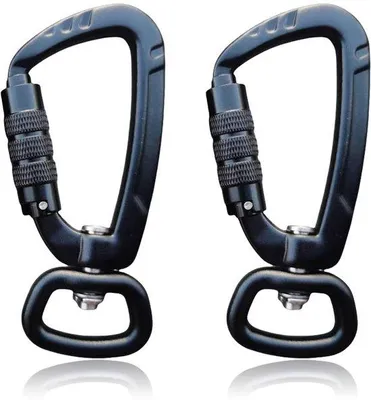 Produktbild von Karabinerhaken mit 360°-Drehscharnier, 2 Stück aluminiumverstärkte, verriegelbare Karabiner, 85 mm großer Kletterkarabiner