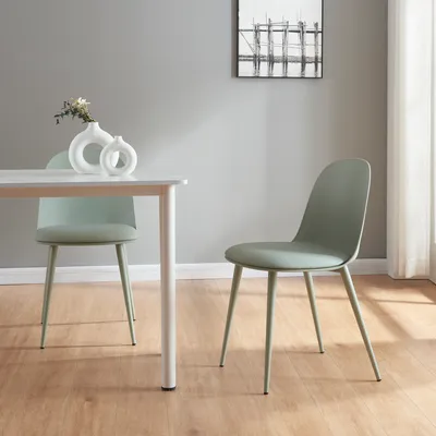 Obrázok produktu pre Jedálenská stolička 'Kangasala' sada 2 kovových čalúnených stoličiek z umelej kože 81 x 45 x 52 cm sivozelená