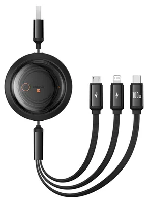 Produktbild von 3-in-1 Baseus Free2Draw USB auf M+L+C 100W Kabel, 1,1 m (schwarz)