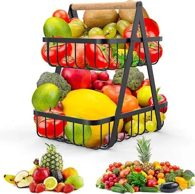 Produktbild von Met 2 Etagen, 29 x 27 x 17,5 cm, Edelstahl, Holzgriff, Ideal für den Obst- und Gemüsebeutel sowie das Brotregal
