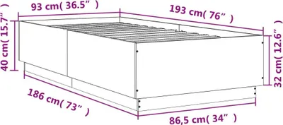 Obrázok produktu pre vidaXL Rám postele s LED Sonoma dub 90x190 cm materiál na báze dreva