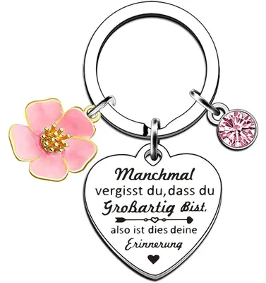 Image de Porte-clés en forme de cœur avec pendentif en forme de diamant rose, en acier inoxydable, présenté dans une boîte cadeau