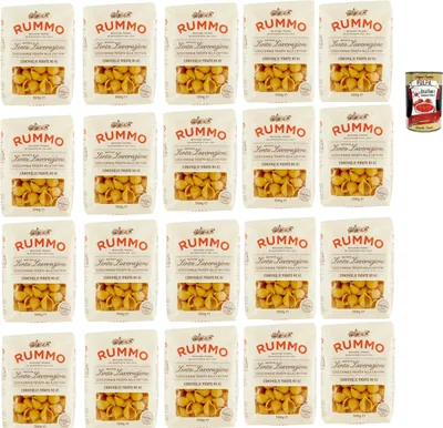 Produktbild von Rummo Conchiglie Rigate N° 42 Pasta Lenta Lavorazione Teigwaren aus Hartweizengrieß Bronze-Zeichnung 20x 500g + Italian Gourmet polpa 400g