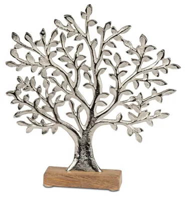 Produktbild von Dekoobjekt Lebensbaum silber H. 32cm aus Aluminium und Mangoholz-Sockel Formano
