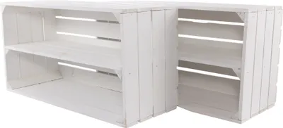 Produktbild von 2er Set Große weiße Holzkiste mit Mittelbrett 68cm x 40cm x 31cm Obstkisten Weinkiste Regal Holzboxen DIY Weinregal weiss shabby chic Apfelkiste Holzregal