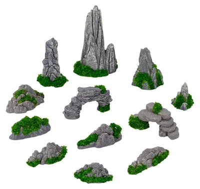 Produktbild von 12 kleines Steingarten Ornament 12 Stile Harz Mini Steingarten Dekoration Mini Zen Garten Zubehör Miniatur Berg Für Bonsai Aquarium Und Tischdisplay