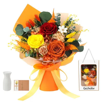 Konservierter Blumenstrauß, echte Blumen, orange, 1 Stück
