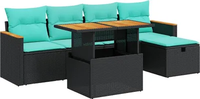 Produktbild von vidaXL 6-tlg. Garten-Sofagarnitur mit Kissen Schwarz Poly Rattan