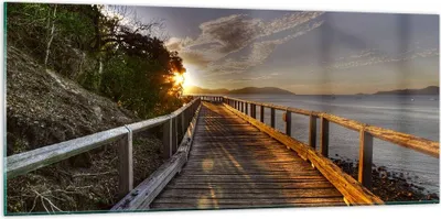 Produktbild von Bilder auf glas - Fußgängerbrücke Himmel Wasser - 120x50cm - Glasbilder - Wandbilder - Kunstdruck - zum Aufhängen bereit - Wanddekoration aus Glas - Glas Bilder - Wandbild auf Glas - GAB120x50-0125