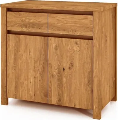 Produktbild von Kommode Tinci aus Wildeiche massiv 80x45x77 mit 2 Türen 2 Schubladen Holzbeinen