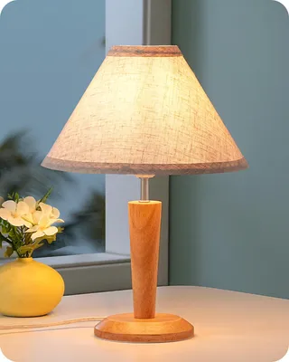 Produktbild von EDISHINE Tischlampe aus Holz, LED Nachttischlampe mit Lampenschirm ,inkl. 4W Leuchtmittel, 2700K Vintage Tischleuchte für Wohnzimmer, 34cm