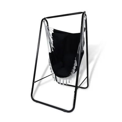Produktbild von CCLIFE Hängesessel Schwarz, freistehend mit Gestell, Indoor & Outdoor, Eisen, 100kg, 85x103x153cm, inkl. 3 Kissen