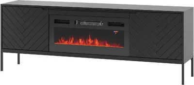 Produktbild von TV-Schrank BRIZZI 02 180 cm Schwarz mit Kamin mit Schwarze Metallrahmen RTV-Lowboard mit zwei Drehtüren Wohnzimmer