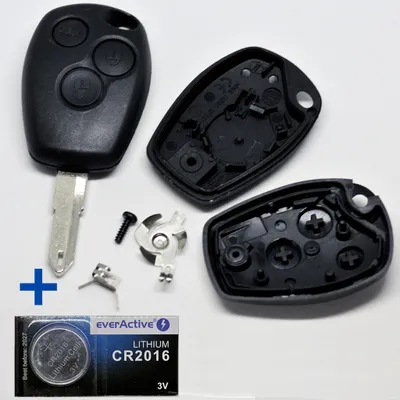 Produktbild von Auto Schlüssel Funk Fernbedienung 1x Gehäuse 3 Tasten + 2X Batteriespangen + 1x Rohling NE73 + 1x CR2016 Batterie kompatibel mit Renault/Dacia/Opel