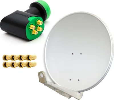 Produktbild von PremiumX DELUXE80 Satellitenantenne 80 cm Alu Hellgrau GDQS Quad LNB 8x F-Stecker