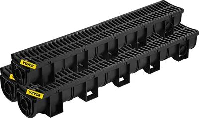 Image de VEVOR Kit Caniveau Extérieur, Lot de 3, Système de Drainage Tranchée Grille en Plastique PEHD 15 x 13 x 100 cm, avec 3 Embouts, Connexion à Emboîtement, pour Drain Jardin, Allée, Piscine, Passerelle