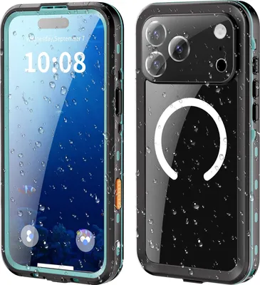 Image de Etui étanche pour iPhone 17 Pro Max, compatible MagSafe, étanche à la poussière et à la neige, étui de protection complet IP68 avec protecteur d'écran intégré bleu
