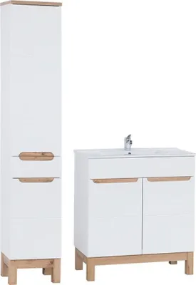Produktbild von Badezimmer-Set ERMANO: Waschtischunterschrank 80cm + rechteckiges Einbauwaschbecken + Siphon + Hochschrank