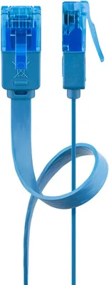 Immagine prodotto di Cavo patch piatto CAT 6A, U/UTP, blu, 0,5 m - conduttore in rame (CU)
