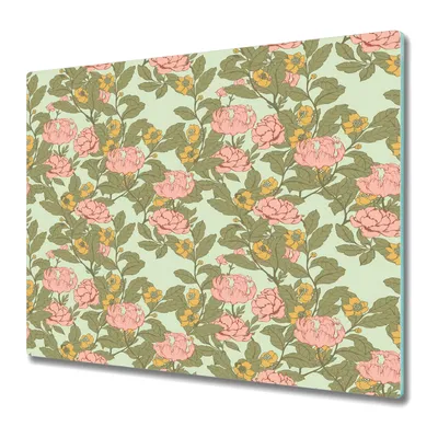 Produktbild von Küche Schneidebrett - Glas Schneidebrett - Herd Abdeckung -Vintage Blumen Retro