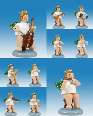 Produktbild von Holzfigur Engelmusikanten sitzend 10-teilig ohne Krone Höhe 6cm NEU
