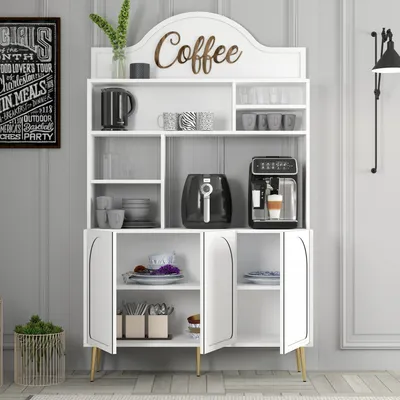 Produktbild von Skye Decor, Lyon 120 - White, Gold, Kaffeebarschrank, Weiß, 100 % MELAMINBESCHICHTETE SPANPLATTEN, 35 x 120 x 202 cm