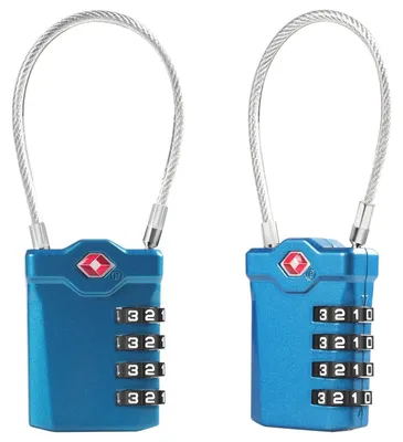 Zdjęcie produktu dla Dwa kłódki TSA, niebieskie, 4-cyfrowe, z kablem o długości 14 cm