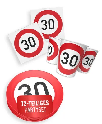 Produktbild von Happy Birthday 30 3-teiliges Party-Set mit 16 Papptellern, 16 Pappbechern und 40 Servietten