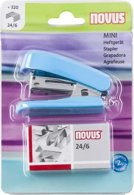 Produktbild von Heftgerät Mini 12 Blatt 20mm (Blister) blau Packung mit 6 Stück