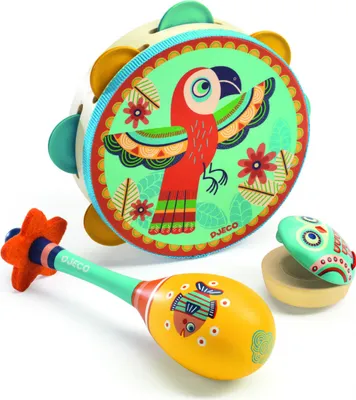 Zdjęcie produktu dla DJECO Set of 3 instruments: Tambourine, maracas, castanet - 32,5 x 185 x 6 cm 3070900060166
