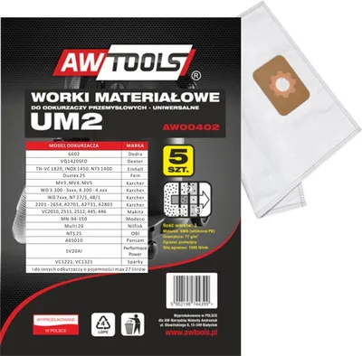 Immagine prodotto di Awtools set di 5 sacchetti in microfibra um2, makita vc2010/2511/2512/445/446