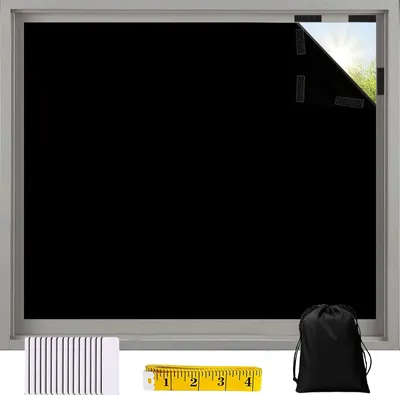 Produktbild von Fenster Verdunklungsstoff 135x200cm Verdunkelungsrollo Ohne Bohren Tragbare Verdunkelungsvorhang Sonnenschutz Folie mit Klettstreifen