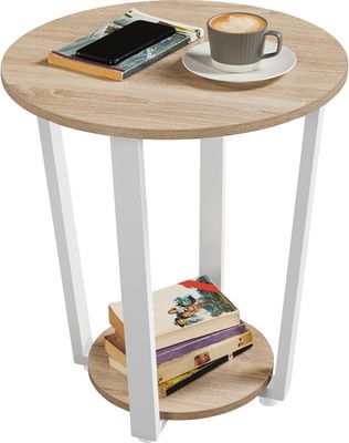 Yaheetech Beistelltisch rund, Couchtisch, Sofatisch mit Stahlgestell, robust, Kaffeetisch für Wohnzimmer, Schlafzimmer, Industrie-Design, 50 x 50 x 56,5cm, Eiche hell