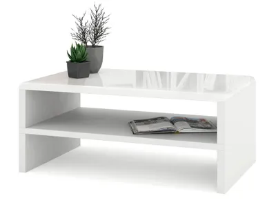 Produktbild von All4All Couchtisch Riva , kleiner Kaffeetisch , Wohnzimmertisch , Sofatisch mit Ablagen , Sofatisch , 100x60cm , 05 , Weiß Hochglanz + Weiß matt