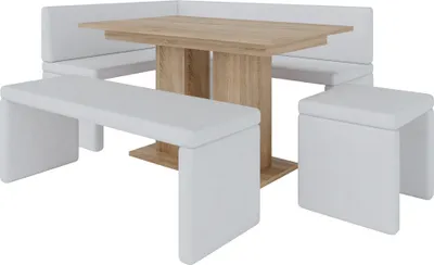 Produktbild von Eckbank AKIKO mit Tisch und B nken 196x142 rechts - Eckbankgruppe f r Ihrem Esszimmer, K che modern, Sitzecke, Essecke. Perfekt f r K che, B ro und Rezeption