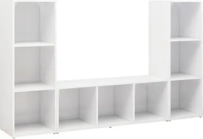 A white modular shelving unit with multiple compartments, shown against a white background.