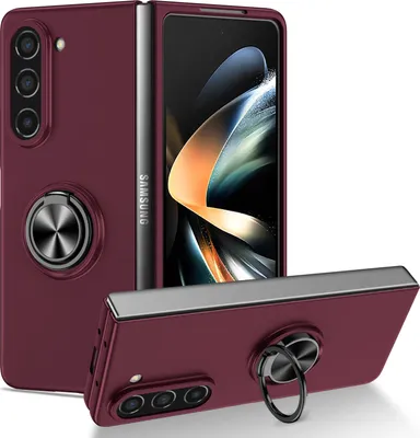 Produktbild von Galaxy Z Fold5 Hülle, Dünn Hart PC Schutzhülle mit Ringhalter Ständer für Samsung Galaxy Z Fold 5 Dunkelrot