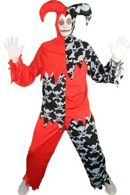 Produktbild von Horror Clown Harlekin Hofnarr schwarz rot Kostüm für Herren, Größe:XL