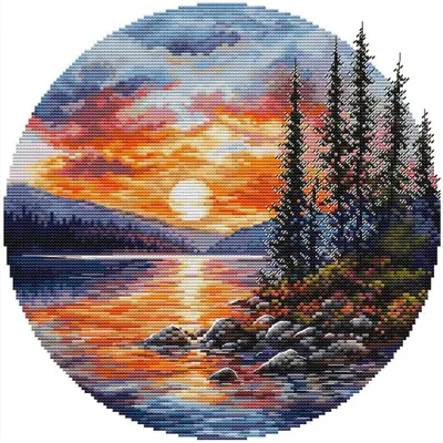 Produktbild von HobbyJobby Kreuzstich-Set "Sonnenuntergang", 36x36 cm