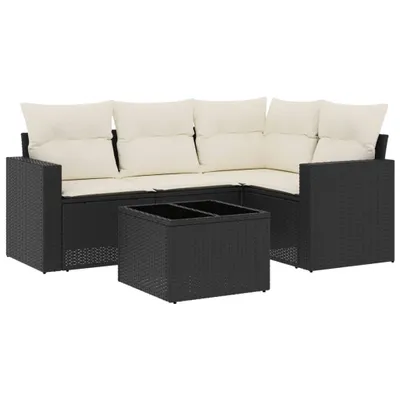Produktbild von 5-tlg. Garten-Sofagarnitur mit Kissen Schwarz Poly Rattan