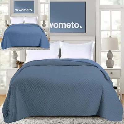 Produktbild von Tagesdecke 220x240 OEKO-TEX - rauchblau blau Microfaser-Bezug wattiert gesteppt Wende-Design XXL Sofa Couch Bett Bettüberwurf