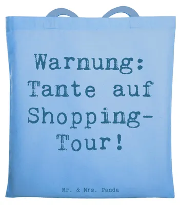 Produktbild von Mr. & Mrs. Panda Shopping Tasche Spruch Tante Shopping - Sky Blue - Geschenk, Tote Bag, Familie, Jutebeutel, Weihnachten, Geschenke, herzerwärmende Sprüche, Uni, für
