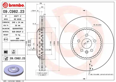 Produktbild von 2x BREMBO Bremsscheibe 09.C982.23 für LAND ROVER Discovery Sport (L550) 52mm