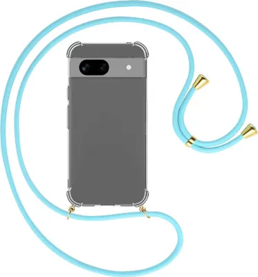 Produktbild von Handykette Backcover-Schutzhülle mit Band (Metall goldfarben) für Google Pixel 8A (6.1'') - himmelblau