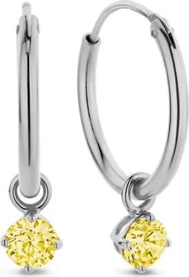 Produktbild von New Bling 9NB-1198 Zilveren Oorringen met Zirkonia hangertje 3mm - Geel - 15 mm - Rhodium - Zilver