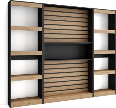 Immagine prodotto di COZY Libreria scaffale, 230x25x186cm, Soggiorno, Ufficio, Per libri, Rovere e Nero